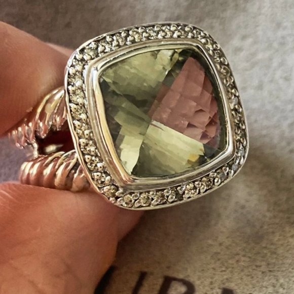 INCLUDES-PAPERWORK David Yurman 11mm Albion Prasiolite & Diamond Ring - Picture 1 of 12